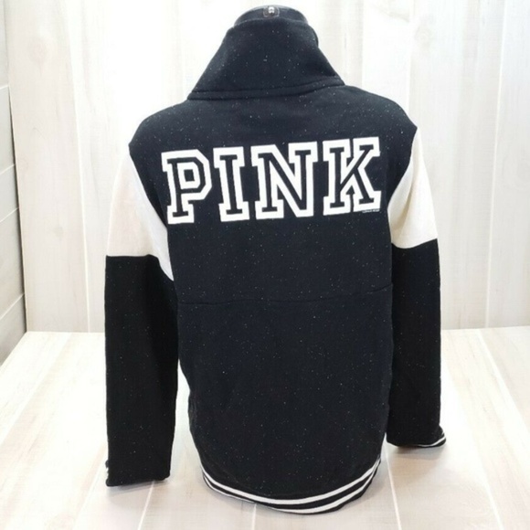 Victoria's Secret PINK Sweatshirt Small Oversized Pullover Black 1/4 Zip Campus - Picture 1 of 6
